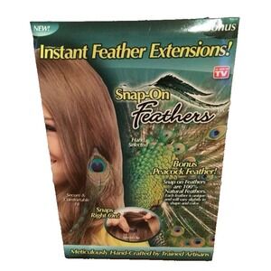 As Seen On TV Instant Feather Extensions Snap On & Bonus Peacock Feather